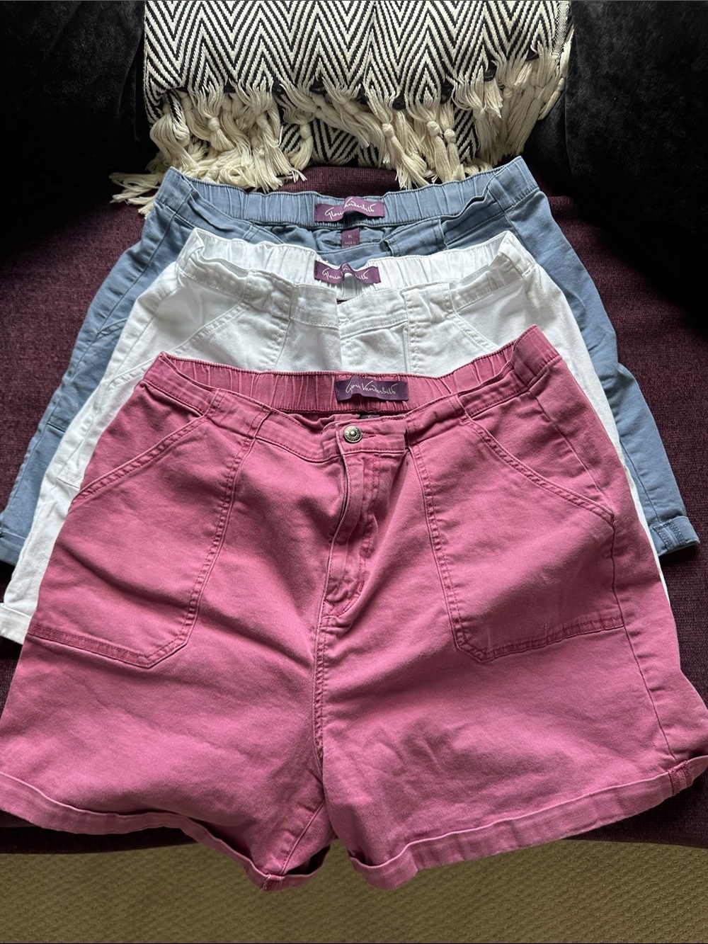 Gloria Vanderbilt Cotton Shorts Trio — Pink, White & Light Blue
